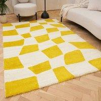 THE RUGS Joli Chequered Soft & Dense Pile Living Room & Bedroom Rug in Yellow | Size: 120 cm x 170 cm