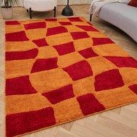 THE RUGS Joli Chequered Soft & Dense Pile Living Room & Bedroom Rug in Red | Size: 120 cm x 170 cm