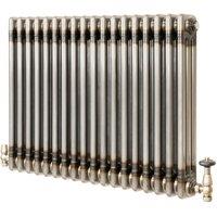 Monstershop Traditional 3 Column Radiator & Valves - 600mm x 830mm - Raw Metal in Silver