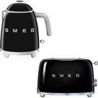 Smeg KLF05, TSF01 Retro 50's Style Mini Kettle & 2 Slice Toaster Set in Black