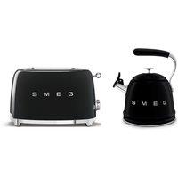 Smeg WKF01, TSF01 Whistling Stovetop Kettle & 2-Slice Toaster Set in Black
