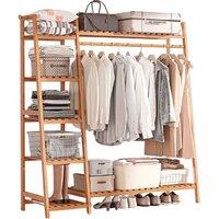 Modcraft Heavy-Duty Wooden Clothes Rail Corner Open Wardrobe in Brown
