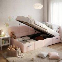 BTM Upholstered Daybed Single Sofa Bed with Storage & USB Charging in Pink