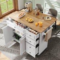 BTM Removable Kitchen Island with Vintage Pattern & Storage 5 Drawers in White