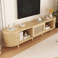 BTM TV Stand Cabinet with Rattan Drawer & Sliding Doors in Brown