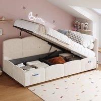 BTM Upholstered Daybed Single Sofa Bed with Storage & USB Charging in Beige