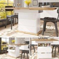 BTM Extendable Dining Table Foldable Kitchen Table with Shelves in White