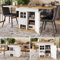 BTM Extendable Dining Table Foldable Kitchen Table Wine Rack Drawers in White