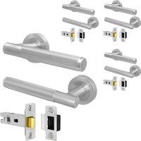 AFIT Satin Door Handle Latch Set Satin Nickel Door Handle, Latch 4 Pack in Silver | Size: 150mm x 150mm