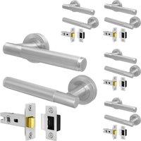 AFIT Satin Door Handle Latch Set Satin Nickel Door Handle, Latch 5 Pack in Silver | Size: 150mm x 150mm