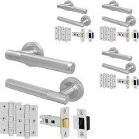 AFIT Satin Door Handle Latch Set Satin Nickel Door Handle, Latch Hinges4 Pack in Silver | Size: 150mm x 150mm
