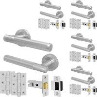 AFIT Satin Door Handle Latch Set Satin Nickel Door Handle, Latch Hinges 5 Pack in Silver | Size: 150mm x 150mm