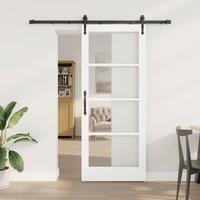 Berkfield Home Sliding Door with Hardware Set White 83x202 cm Solid Wood Pine in Black