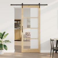 Berkfield Home Sliding Door with Hardware Set 93x232 cm Solid Wood Pine in Black
