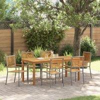Berkfield Home 7 Piece Garden Dining Set Grey Poly Rattan Acacia