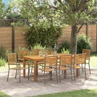 Berkfield Home 9 Piece Garden Dining Set Grey Poly Rattan Acacia