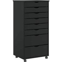 Berkfield Home Rolling Cabinet with Drawers MOSS Black Solid Wood Pine