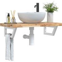 Berkfield Home Basin Shelf Wall Mounted Steel & Solid Wood Acacia in Brown