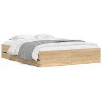 Berkfield Home Bed Frame with Drawers without Mattress Sonoma Oak 140x190 cm in Tan