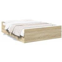 Berkfield Home Bed Frame with Drawers without Mattress Sonoma Oak 135x190 cm Double in Light Tan