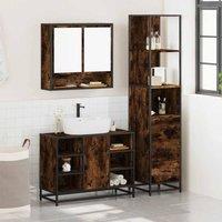 Berkfield Home Durable 3 Piece Bathroom Furniture Set Smoked Oak Engineered Wood in Brown