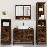 Berkfield Home Durable 4 Piece Bathroom Furniture Set Smoked Oak Engineered Wood in Brown