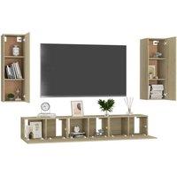 Berkfield Home Sturdy 5 Piece TV Cabinet Set Sonoma Oak Engineered Wood in Light Tan