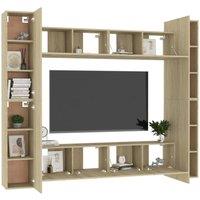 Berkfield Home Sturdy 8 Piece TV Cabinet Set Sonoma Oak Engineered Wood in Light Brown