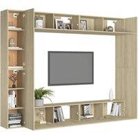 Berkfield Home Sturdy 8 Piece TV Cabinet Set Sonoma Oak Engineered Wood in Light Oak