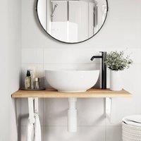 Berkfield Home Elegant Basin Shelf Wall Mounted Steel & Solid Wood Acacia in Brown