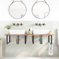 Berkfield Home Elegant Basin Shelf Wall Mounted Steel & Solid Wood Acacia in Brown