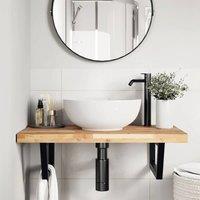 Berkfield Home Elegant Basin Shelf Wall Mounted Steel & Solid Wood Acacia in Brown