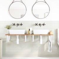 Berkfield Home Elegant Basin Shelf Wall Mounted Steel & Solid Wood Acacia in Brown