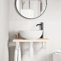 Berkfield Home Elegant Basin Shelf Wall Mounted Steel & Solid Wood Oak in Light Tan