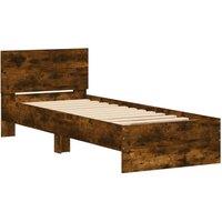Berkfield Home Durable Bed Frame with Headboard Smoked Oak 90x190 cm Single Engi in Brown