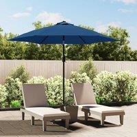 Berkfield Home Outdoor Parasol with LED Lights & Steel Pole 300 cm Azure in Blue