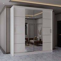 MN Furniture Wardrobe Modern Sliding Mirror Door - LED Light W150cm x H217cm in White