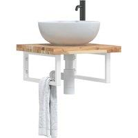 Berkfield Home Basin Shelf Wall Mounted Steel & Solid Wood Acacia in Brown