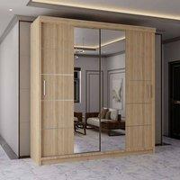 MN Furniture Wardrobe Modern Sliding Mirror Door - LED Light W150cm x H217cm in Light Oak