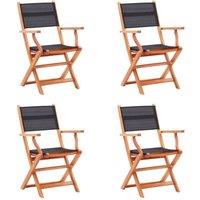 Berkfield Home Folding Garden Chairs 4 pcs Black Solid Eucalyptus Wood & Textilene