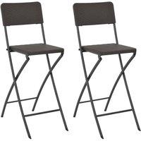 Berkfield Home Folding Bar Chairs 2 pcs HDPE & Steel Brown Rattan Look