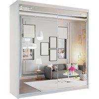 MN Furniture Quru Sliding Wardrobe with Full Mirror, LED Light - W200cm x 217cm in White | Size: 200 cm x 217 cm
