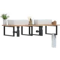 Berkfield Home Basin Shelf Wall Mounted Steel & Solid Wood Acacia in Brown