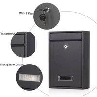 FLAVORA Large Lockable Metal Wall Mounted Post Box in Black