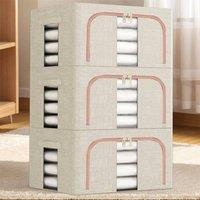 SPETLEK 3Pcs Foldable Storage Boxes Large Folding Clothes Beige