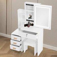 FORGEVIO Dressing Table With Drawers Mirror Stool Set Makeup in White