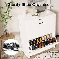 FORGEVIO Wooden 2 Rack Shoe Shoes Flip with Cupboard in White