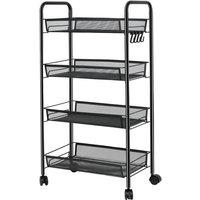 FORGEVIO 4-Tier Mobile Kitchen Storage Trolley Rack, Vegetable Shelving Unit in Black