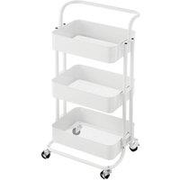 FORGEVIO Storage Trolley Cart with Trays Wheels, Multi-Purpose Rack White