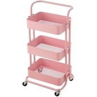 FORGEVIO Storage Trolley Cart with Trays Wheels, Multi-Purpose Rack Pink